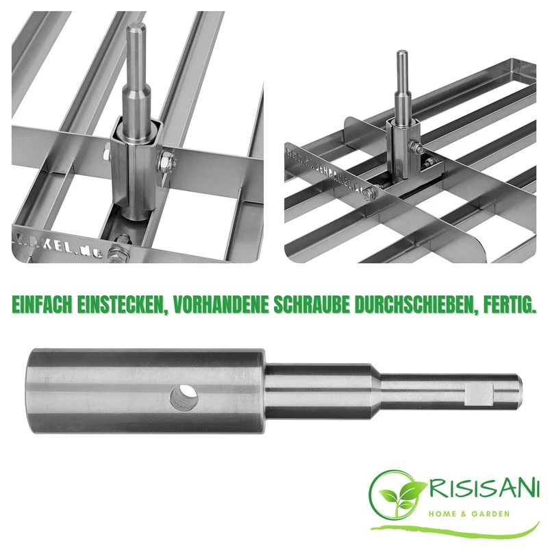 Premium handle adapter for GARDENA tool handle to RISISANI Rasenrakel and landscape rakes