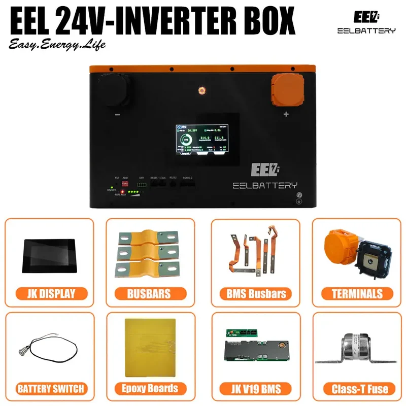 EU Stock-24V DIY Case LiFePO4 Battery Box with JK Inverter 200A Active Balance Smart BMS for Golf Cart,RV,Camper Yacht Pre-sale