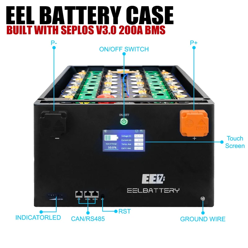 EU Stock-EEL 48V 16S Battery DIY Kit Box with 200A Seplos V3.0 Bluetooth BMS Multi-languages for Energy Storage Free Shipping & Free Tax