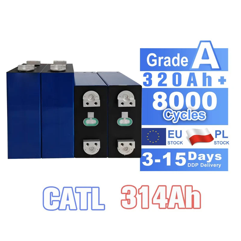 4PCS 3.2V CATL 314Ah Grade A Lifepo4 Battery Cells Rechargeable for EV Solar Energy Free Shipping & Free Tax & With Cells China Shipping
