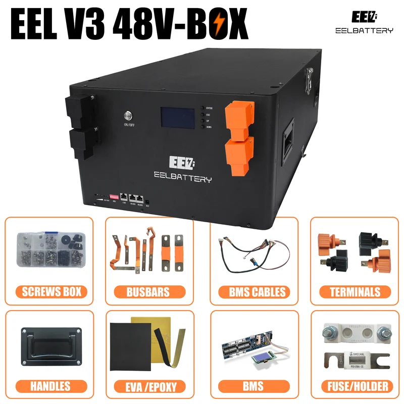 EEL 48V 16S V5 DIY Battery Server Rack Box Kits with Bluetooth Seplos BMS Energy Storage Stackable EU Shipping