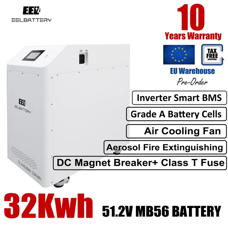 EU Stock-EEL 32kwh 51.2V 16S 628Ah EVE MB56 Vertical Battery Pack with 300A JK V19 BMS | 8000 Cycles