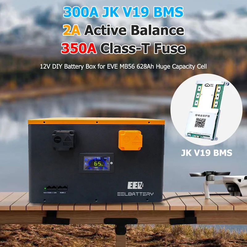 12V LiFePO4 MB56 Battery DIY Kit with 300A JK-B2A8S30P BMS 2A Balance,350A Class T Fuse