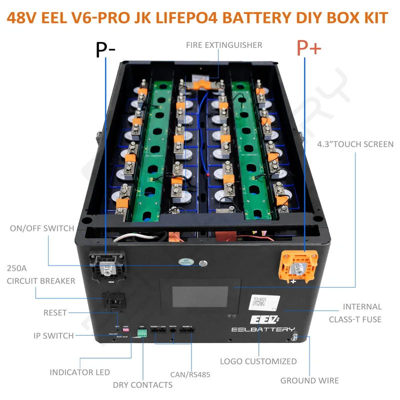 EEL 48V 16S V6-Pro JK Battery Stackable Box DIY Kits with 200A JK V19 BMS Energy Storage System