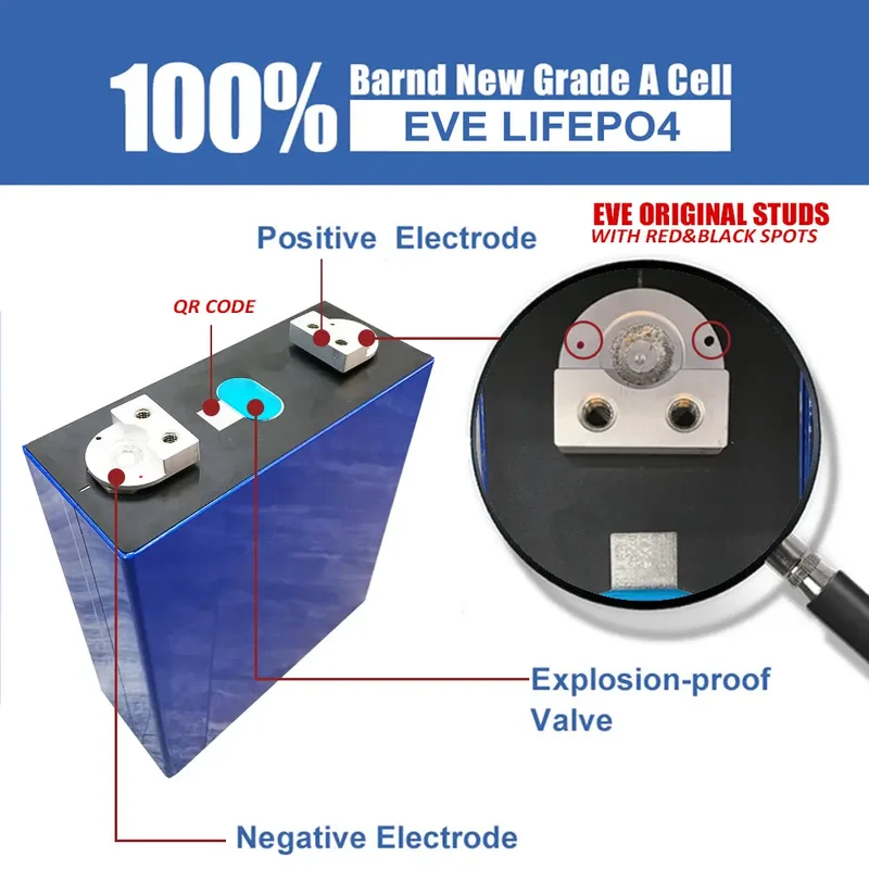EU Stock-4PCS 3.2V EVE MB31 314Ah HSEV Lifepo4 Battery Cells MB31 Double Hole Threads Rechargeable Free Shipping & Free Tax