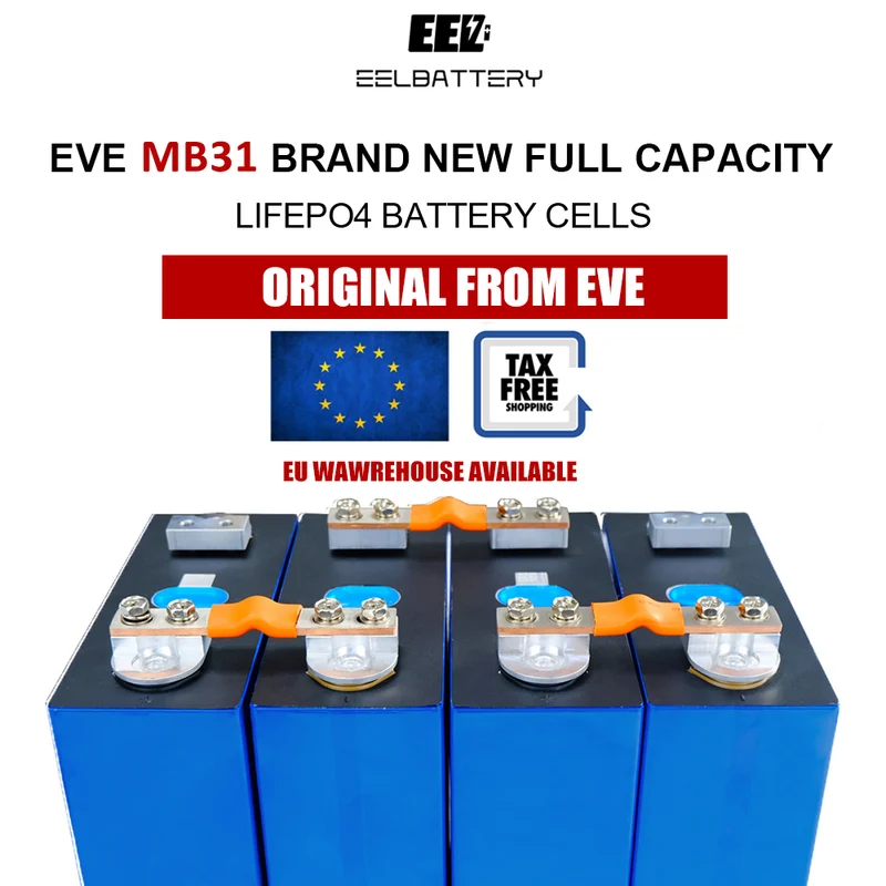 EU Stock-4PCS 3.2V EVE MB31 314Ah HSEV Lifepo4 Battery Cells MB31 Double Hole Threads Rechargeable Free Shipping & Free Tax