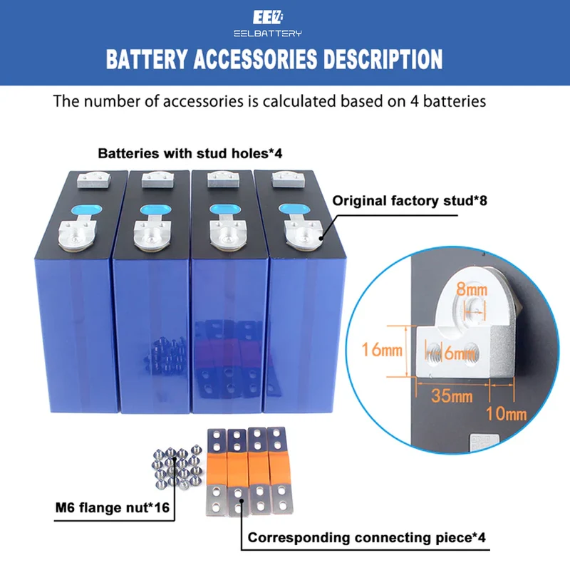 EU Stock-4PCS 3.2V EVE MB31 314Ah HSEV Lifepo4 Battery Cells MB31 Double Hole Threads Rechargeable Free Shipping & Free Tax