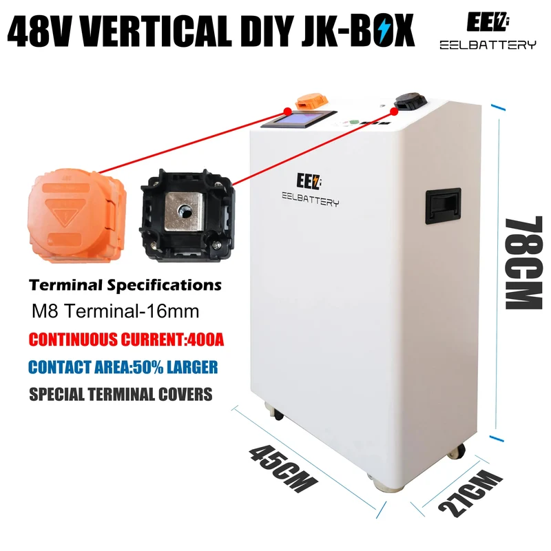 48V 16S EEL Vertical Battery DIY Box Kits with JK V19 Inverter BMS and Wheels