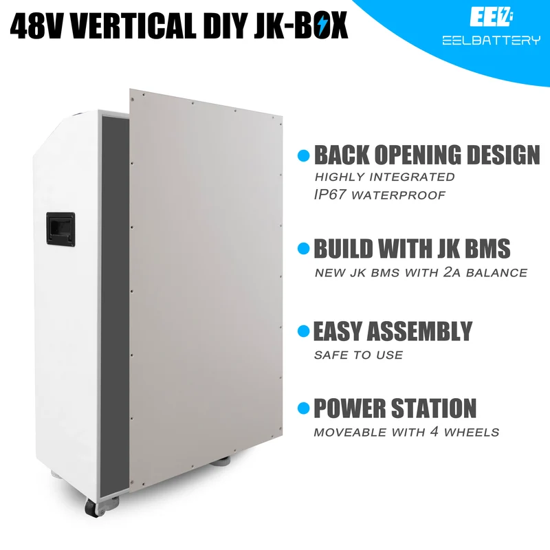 48V 16S EEL Vertical Battery DIY Box Kits with JK V19 Inverter BMS and Wheels