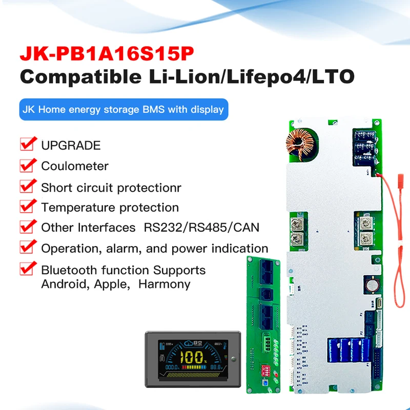 JK 200A 16S 48V CAN/RS485 Lifepo4 Battery 2A Active Balance JK Inverter BMS Protection Board