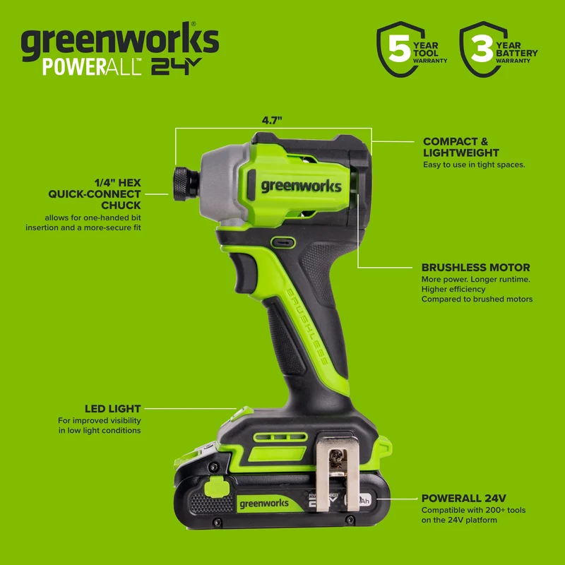 24V Cordless 280 in-lbs Drill/Driver Power Tool 4PC Combo Kit: (2) 2.0 Ah USB-C Batteries, 30W USB-C Charger Block, and 3' 100W USB-C Cable