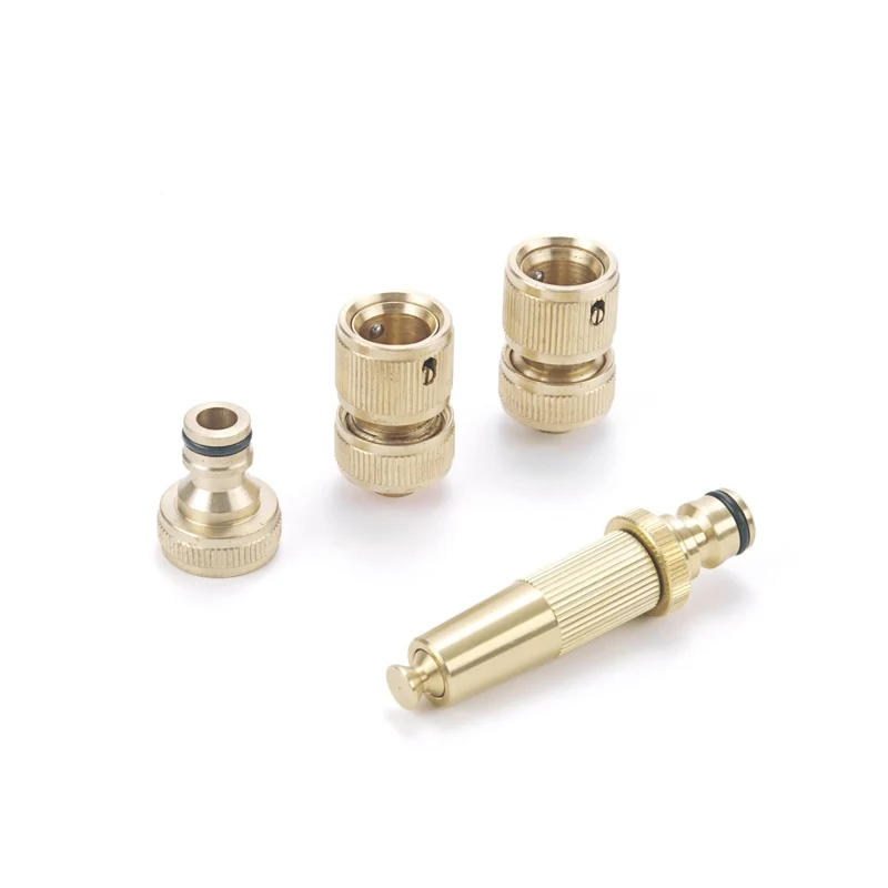 REHAU Messing Set Inhalt: Hahnanschluss (3/4"), Schnellschlauchstück, Wasserstop und Spritze