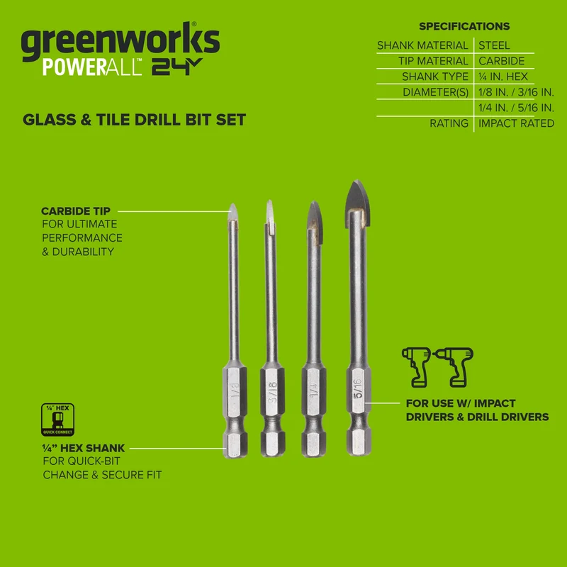 4-PC Glass and Ceramic Bit Set