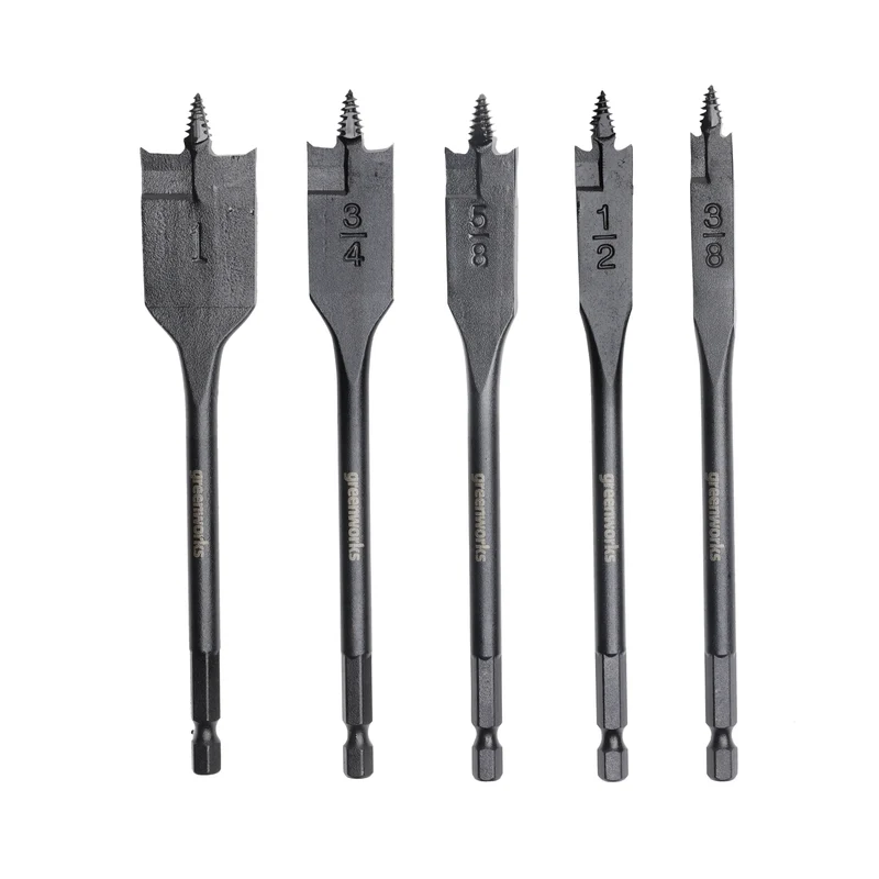 Pro 5-PC Spade Drill Bit Set w/ Full Threaded Pilot Point