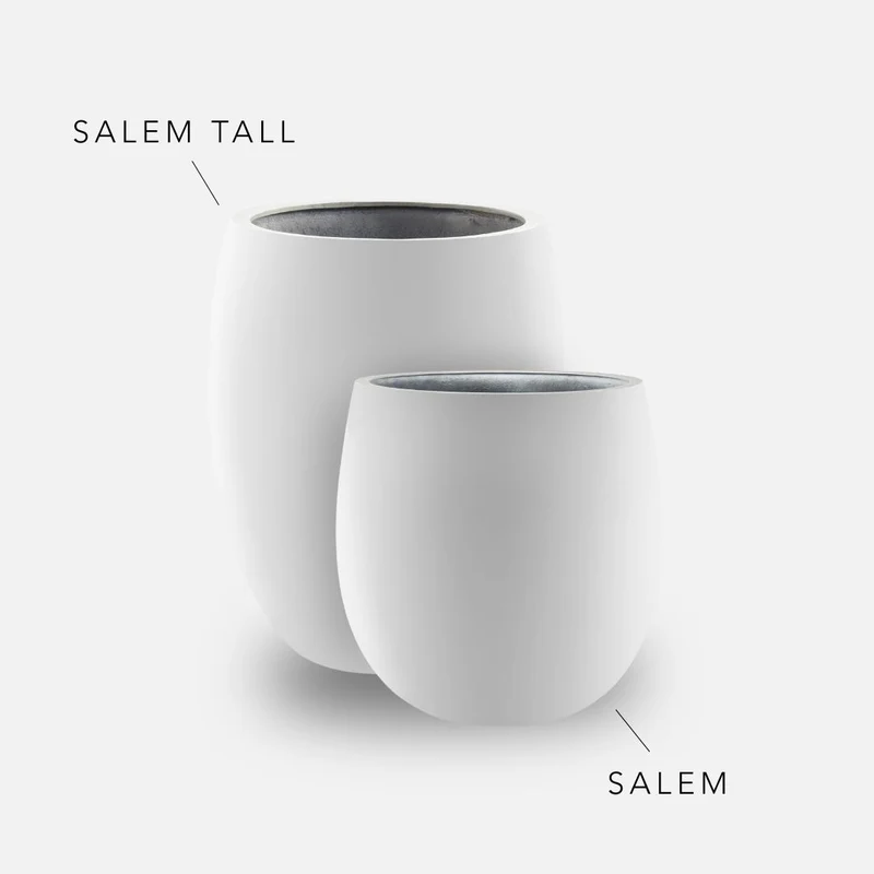 Bundle: Fiberglas matt Pflanzkübel "SALEM" weiß seidenmatt