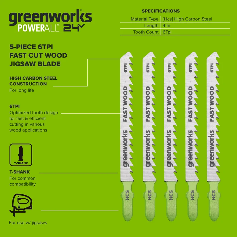 5-PC 4 in. 6 TPI HCS Fast Wood Jigsaw Blade