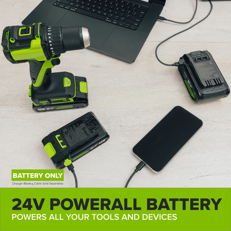 24V PowerAll High Power 4.0 Ah Battery with Bi-Directional 65W USB-C Charging Port