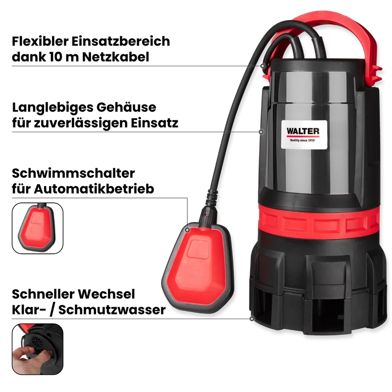 Schmutz- und Klarwasserpumpe 750 W 2-in-1