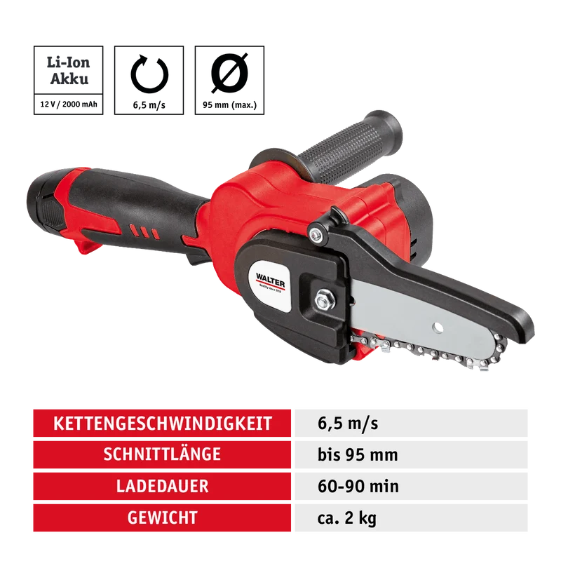 Li-Ion-Akku Hochentaster Kettensäge 12 V mit 2 Akkus