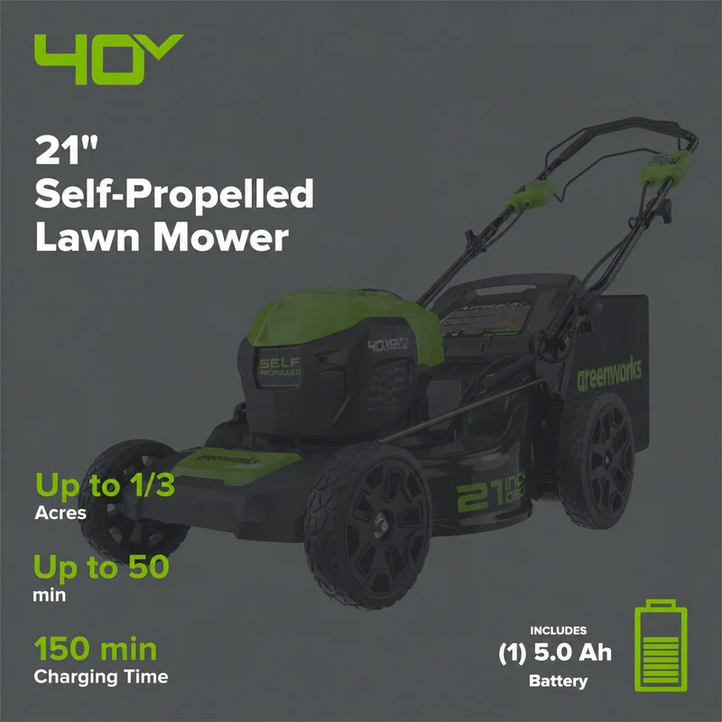 40V 21" Cordless Battery Self-Propelled Lawn Mower: 5.0Ah Battery & Charger, LM2104S