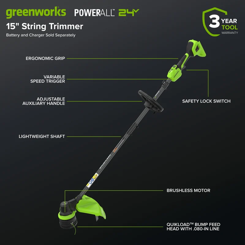 24V 15" Cordless Battery Brushless String Trimmer (Tool Only)