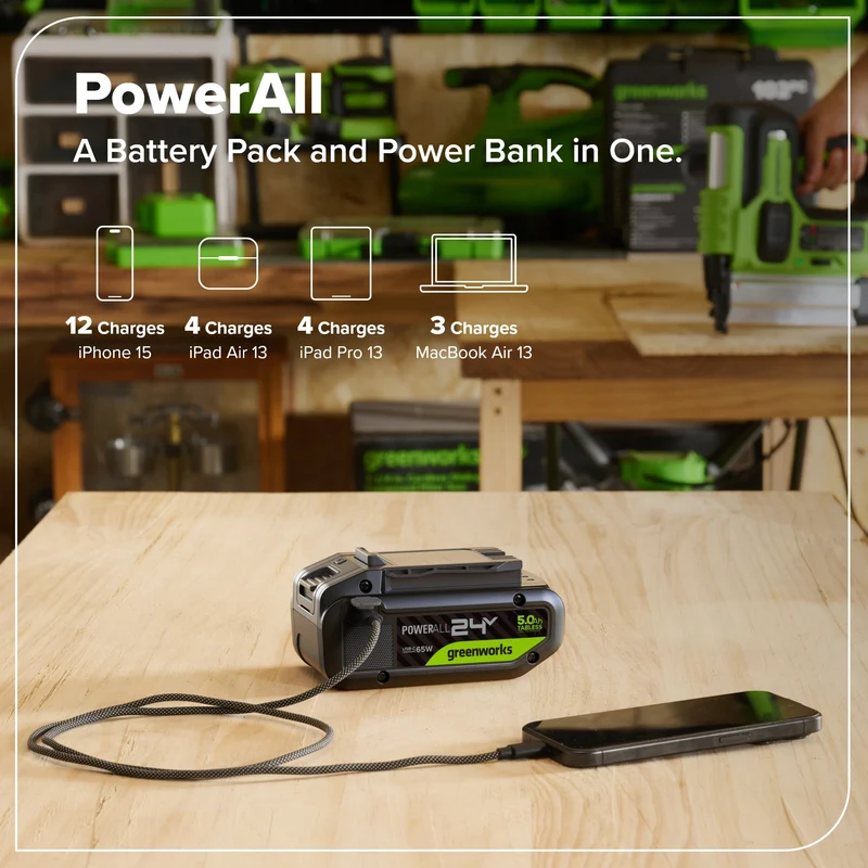 24V 5.0 Ah Tabless Battery with Bi-Directional USB-C Port
