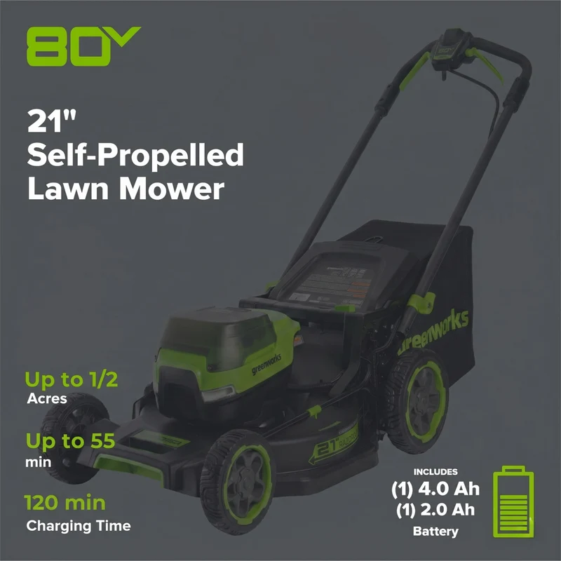 80V 21" Cordless Battery 4-in-1 Self-Propelled Mower: (1) 4.0Ah,(1) 2.0Ah Batteries & 2A Charger, LM2108S