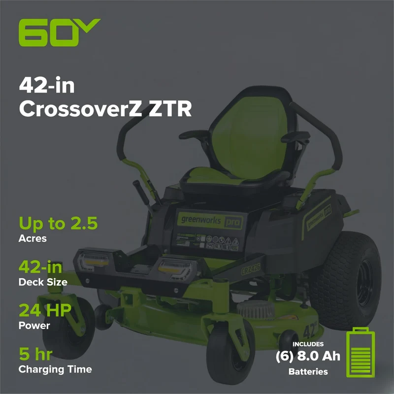 60V 42" Electric CrossoverZ Zero Turn Mower: (6) 8 Ah Batteries and 600W Wall Charger, CRZ4262