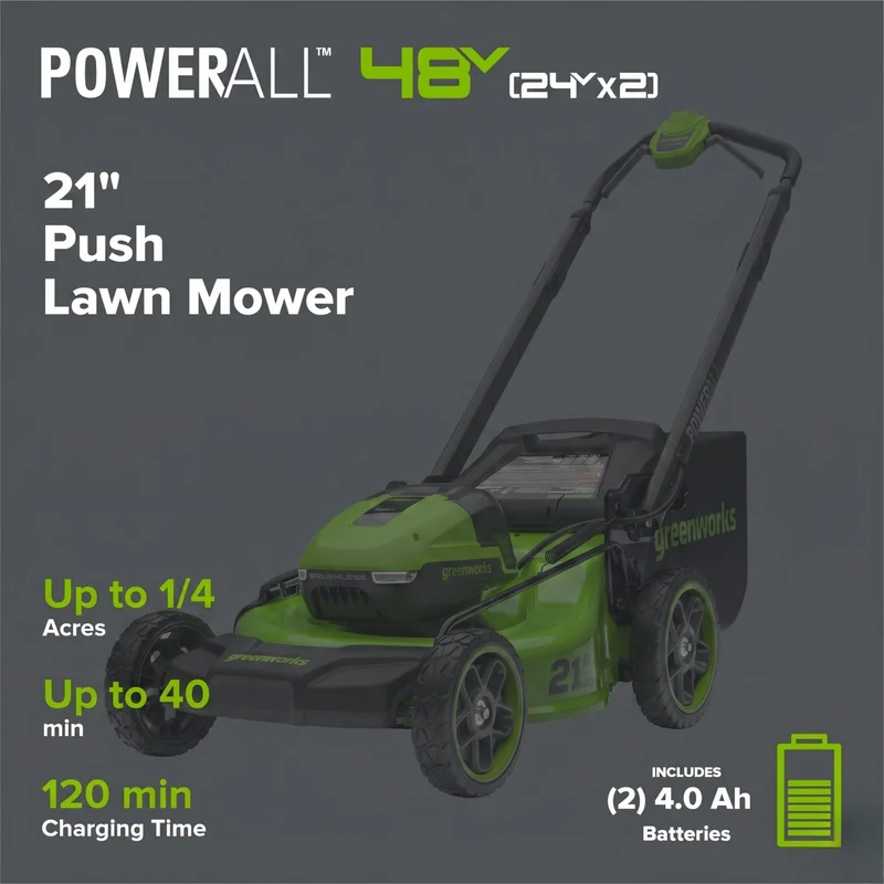 48V (24V x 2) 21" Cordless Battery Push Mower 3PC Combo Kit w/ (4) 4.0Ah High Power Batteries & (2) Dual Port Chargers
