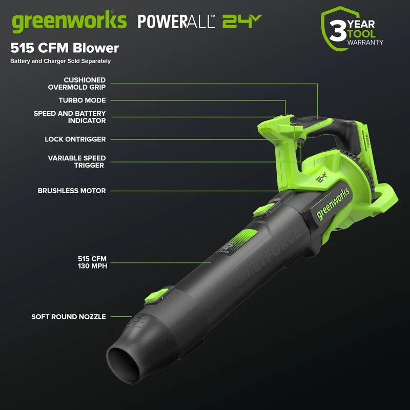 24V 515 CFM Cordless Battery Brushless Blower (Tool Only)