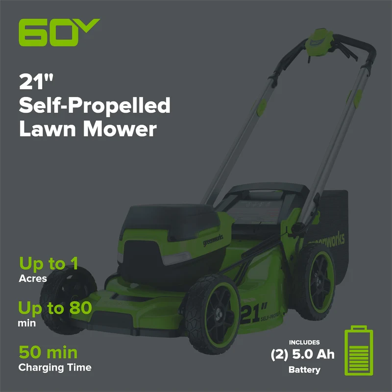 60V 21" Cordless Battery Self-Propelled Mower: (2) 5Ah Battery and 6A Rapid Charger, LM2156S