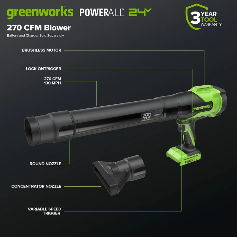 24V 270 CFM Cordless Battery Brushless Blower (Tool Only)