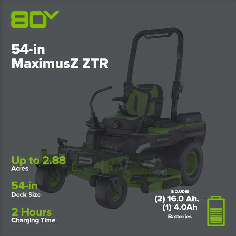 80V 54" MaximusZ Zero Turn Riding Mower with (2) 16.0 Ah and (1) 4.0 Ah Batteries and 1.5kW Charger, MZ5481