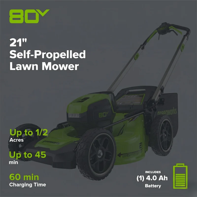 OPEN BOX 80V 21" Cordless Battery Brushless Self-Propelled Mower 3pc Combo Kit: 4.0 Ah Battery and 4A Charger