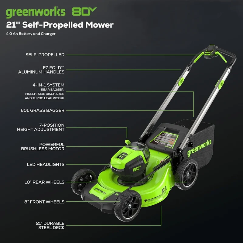 OPEN BOX 80V 21" Cordless Battery Brushless Self-Propelled Mower 3pc Combo Kit: 4.0 Ah Battery and 4A Charger