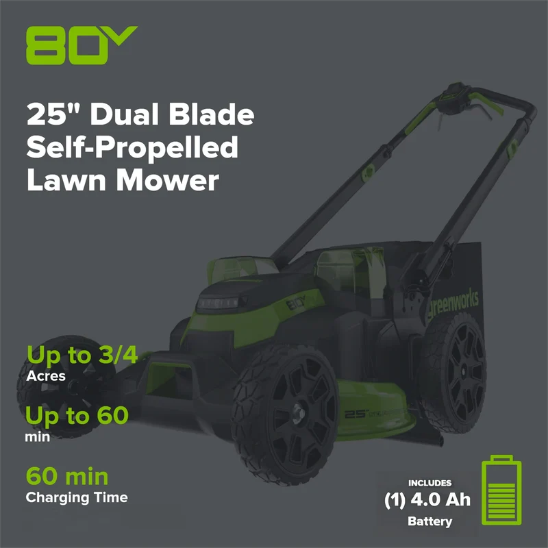 80V 25" Cordless Battery Dual Blade Self-Propelled Mower and 730 CFM Blower Combo Kit: (1) 4.0 Ah Battery and (1) Rapid Charger