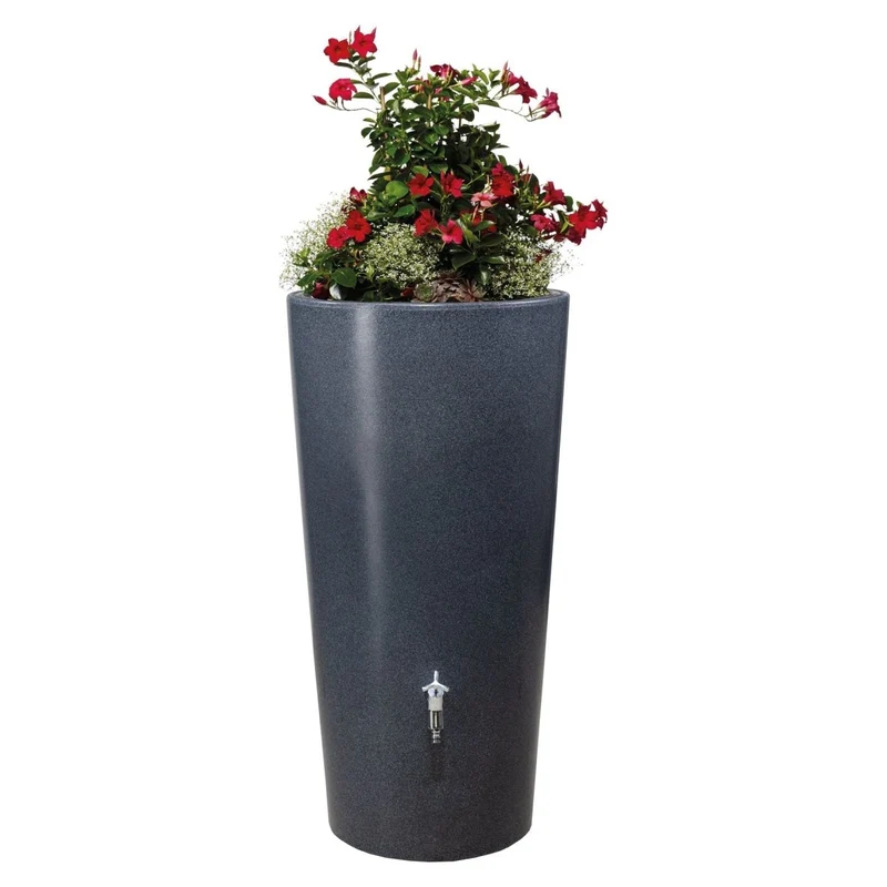 GARANTIA STONE 2in1 Regentonne 210 L, mit Pflanzschale, lava