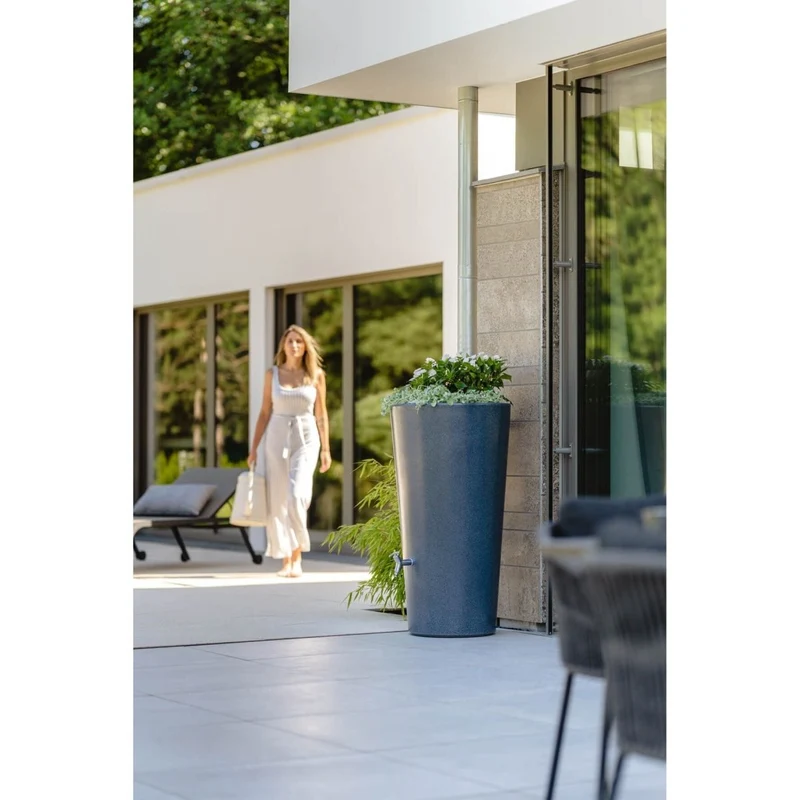 GARANTIA STONE 2in1 Regentonne 210 L, mit Pflanzschale, lava
