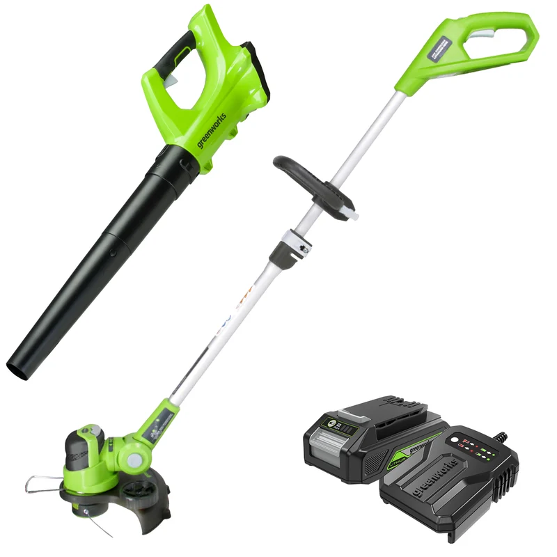 24V 12" Cordless Battery String Trimmer & 330 CFM Leaf Blower Combo Kit w/ 2.0 Ah Battery & Charger