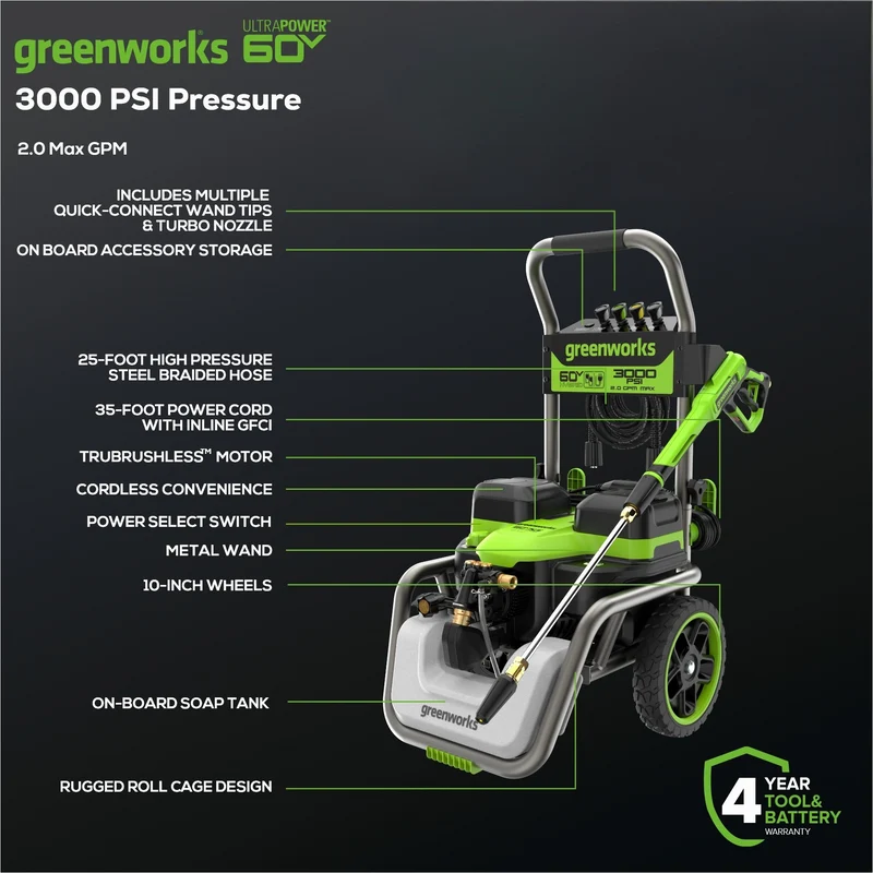 60V/AC Hybrid 3000-PSI 2.0 GPM Electric Pressure Washer (Tool Only)
