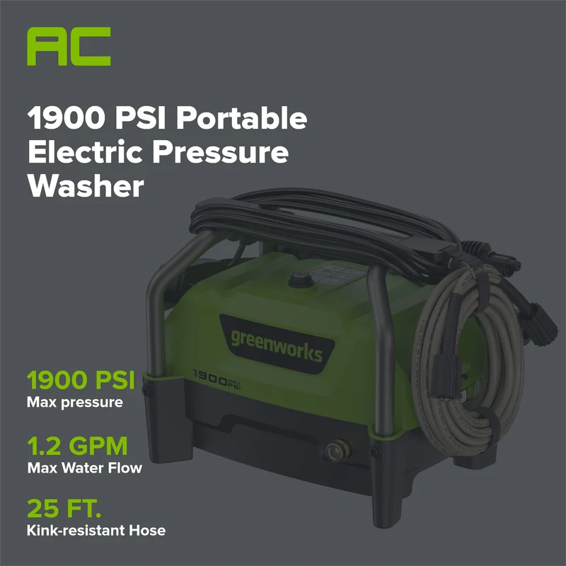 1900 PSI 1.2 GPM Portable Hand Carry Cold Water Electric Pressure Washer