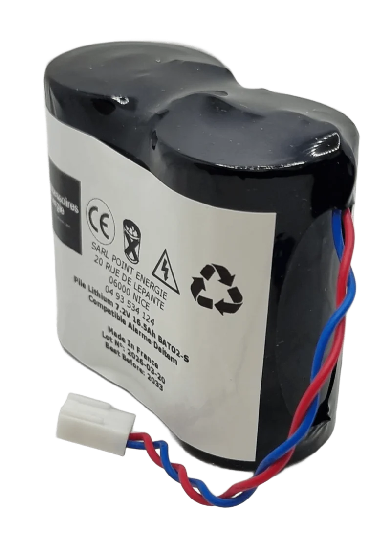 Pile lithium BAT02-S 7.2V 16.5Ah pour alarme Daitem Hager