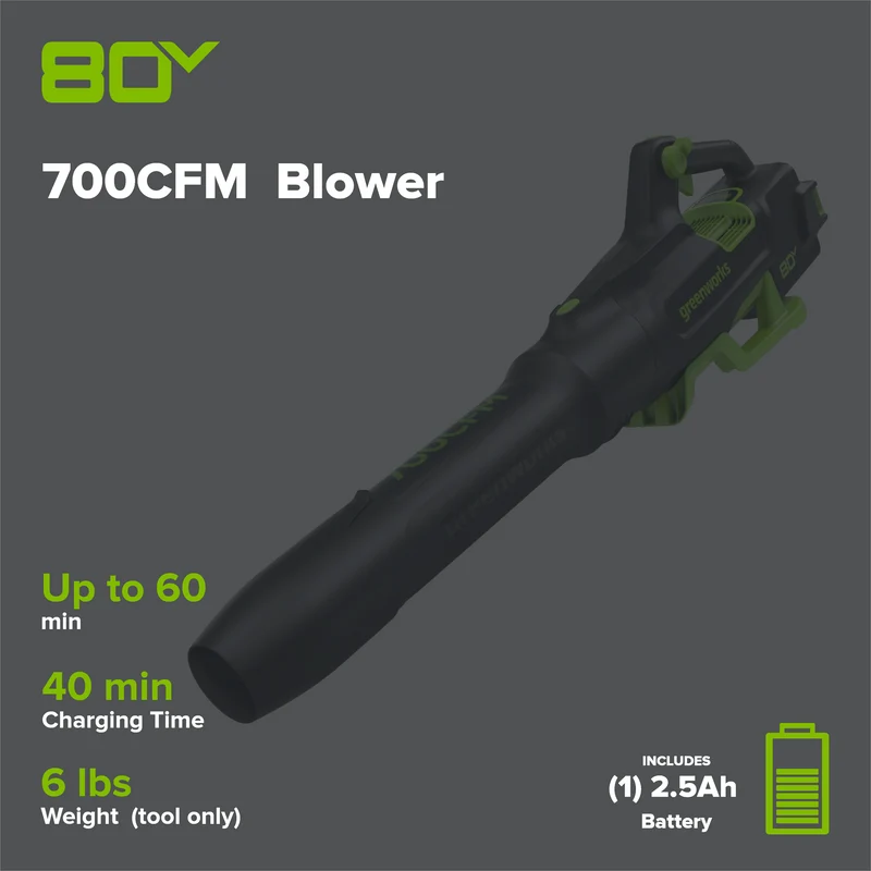 80V 700CFM Cordless Battery Blower w/ 2.5Ah Battery & Charger