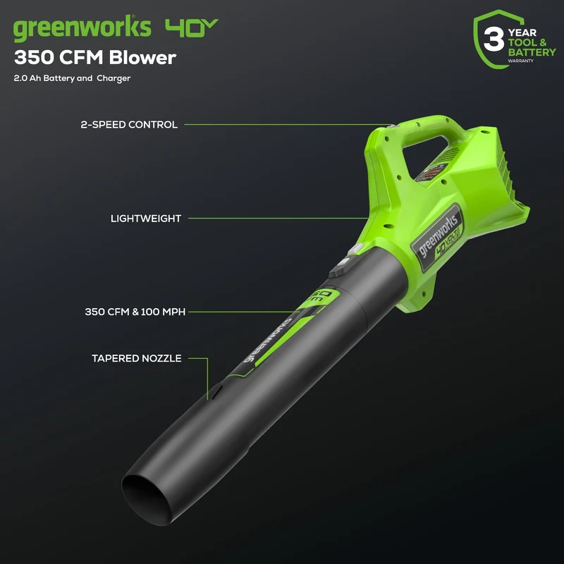 40V 13" Cordless Battery String Trimmer and 350 CFM Leaf Blower Combo Kit: 4.0 Ah Battery and Charger