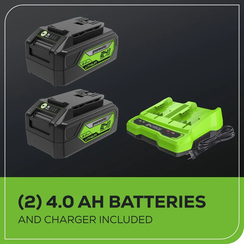 48V (24V x 2) 8" Brushless Cordless Edger: (2) 4.0 Ah USB Batteries and (1) 4A Dual-Port Charger