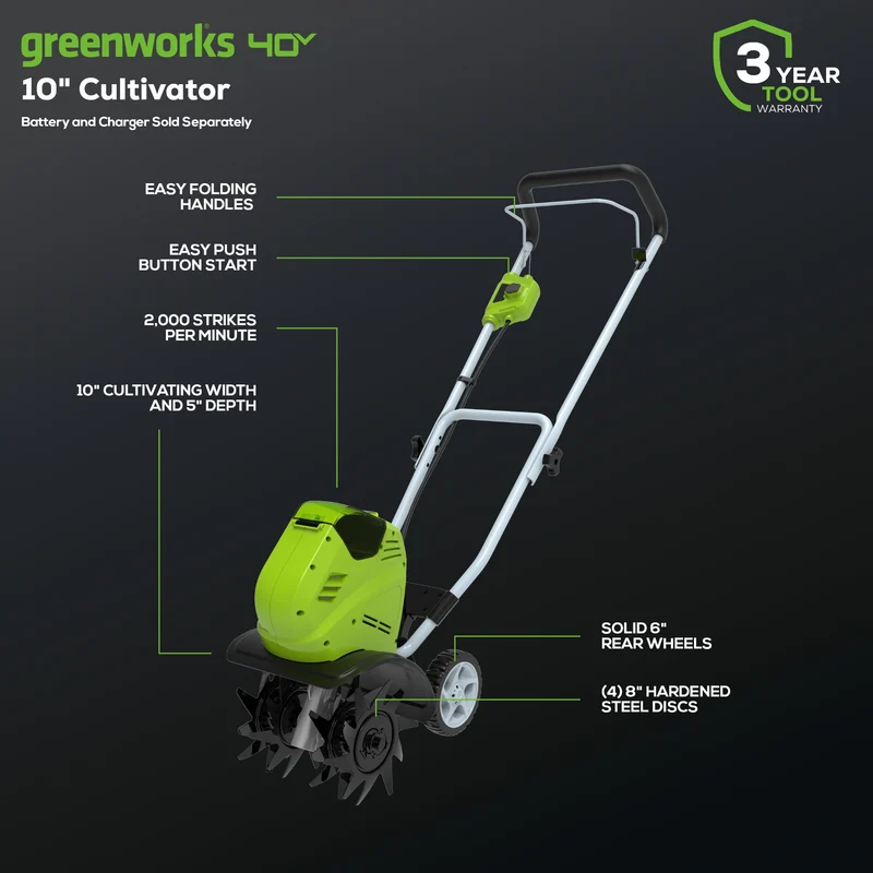 40V 10" Cordless Cultivator / Tiller (Tool Only)