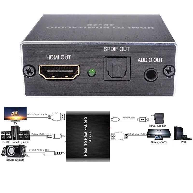 Convertisseur HDMI vers HDMI + AUDIO 3.5MM, TOSLINK 4K