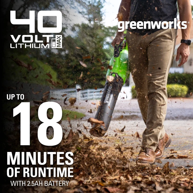 40V 500 CFM Cordless Battery Leaf Blower: 2.5 Ah Battery and Charger