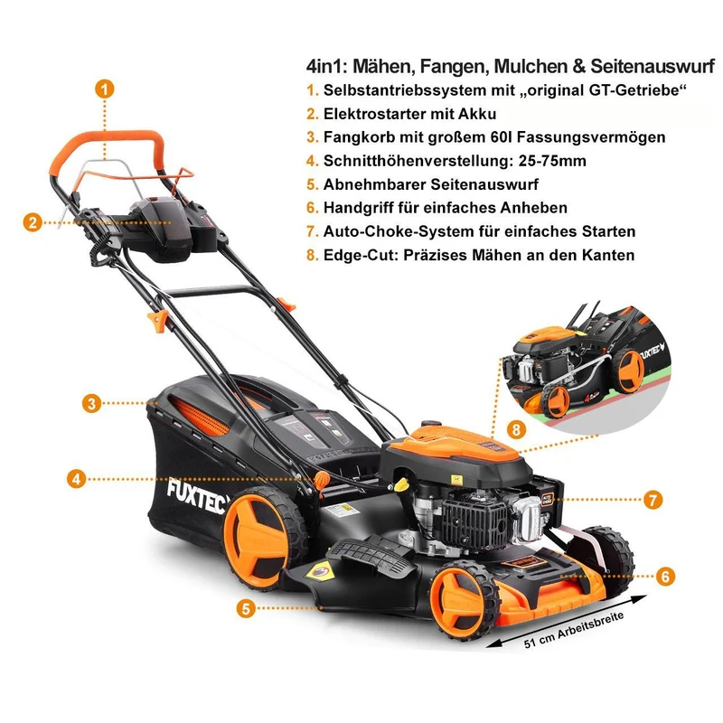 B-WARE Benzin Rasenmäher E-Start FX-RM5196eS mit zipgo®
