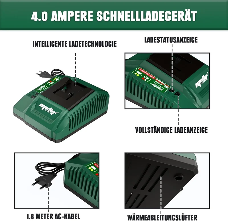 Mellif Akku 4,0 Ah & Ladegerät 4,0A, Li-Ion Akku Kompatibilität mit Makita 18V